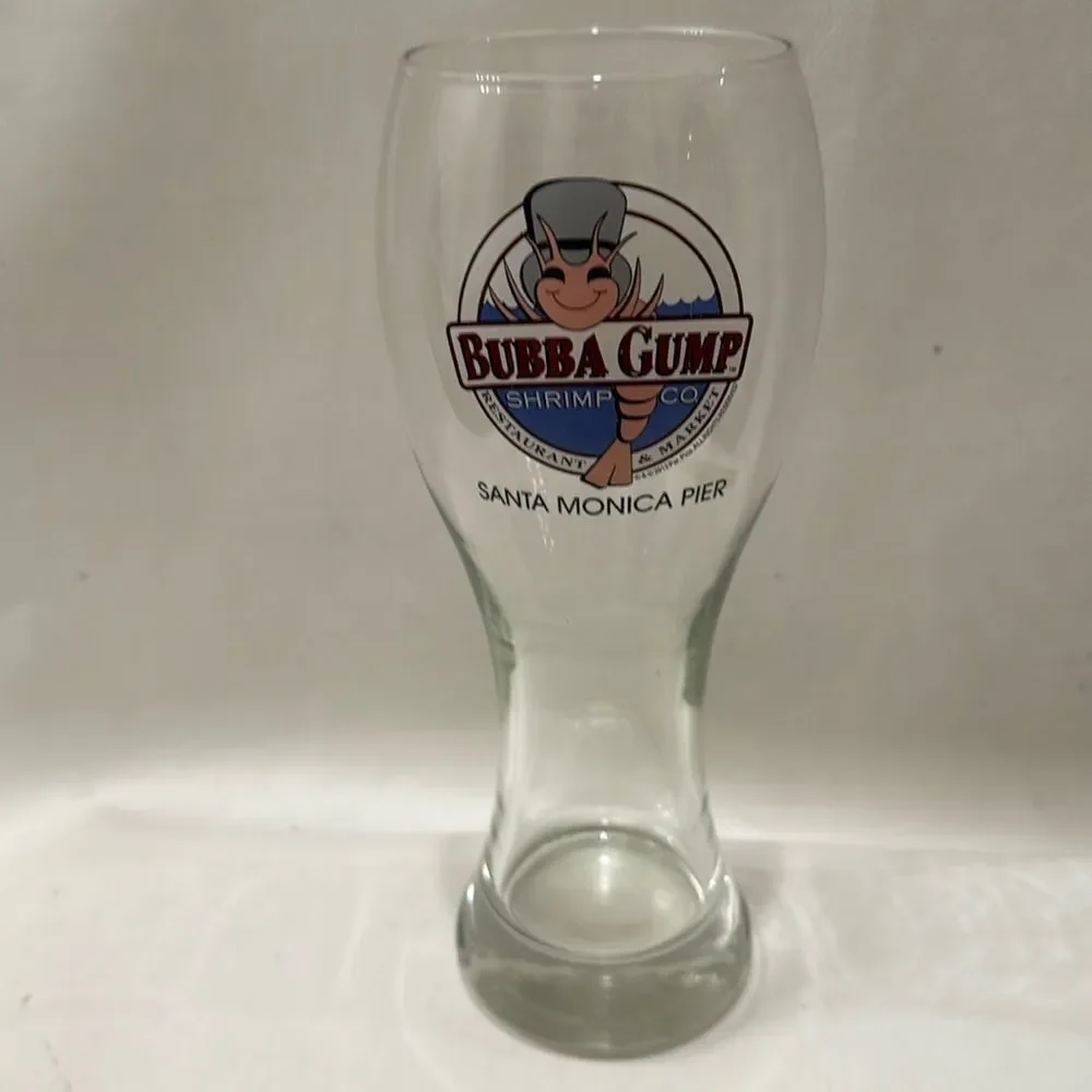 Bubba Gump Shrimp Co. Clear Glass Bar Accessory Santa Monica Pier 20 Oz Red Blue